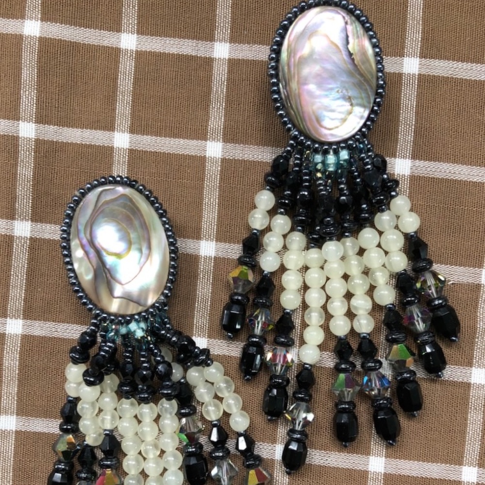 VTG 1980s Dangle Cluster Earrings Clip On Shoulder Dusters